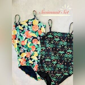 BUNDLE of Girls’ One Piece Swimsuits Summer Tropical Citrus Palm Trees